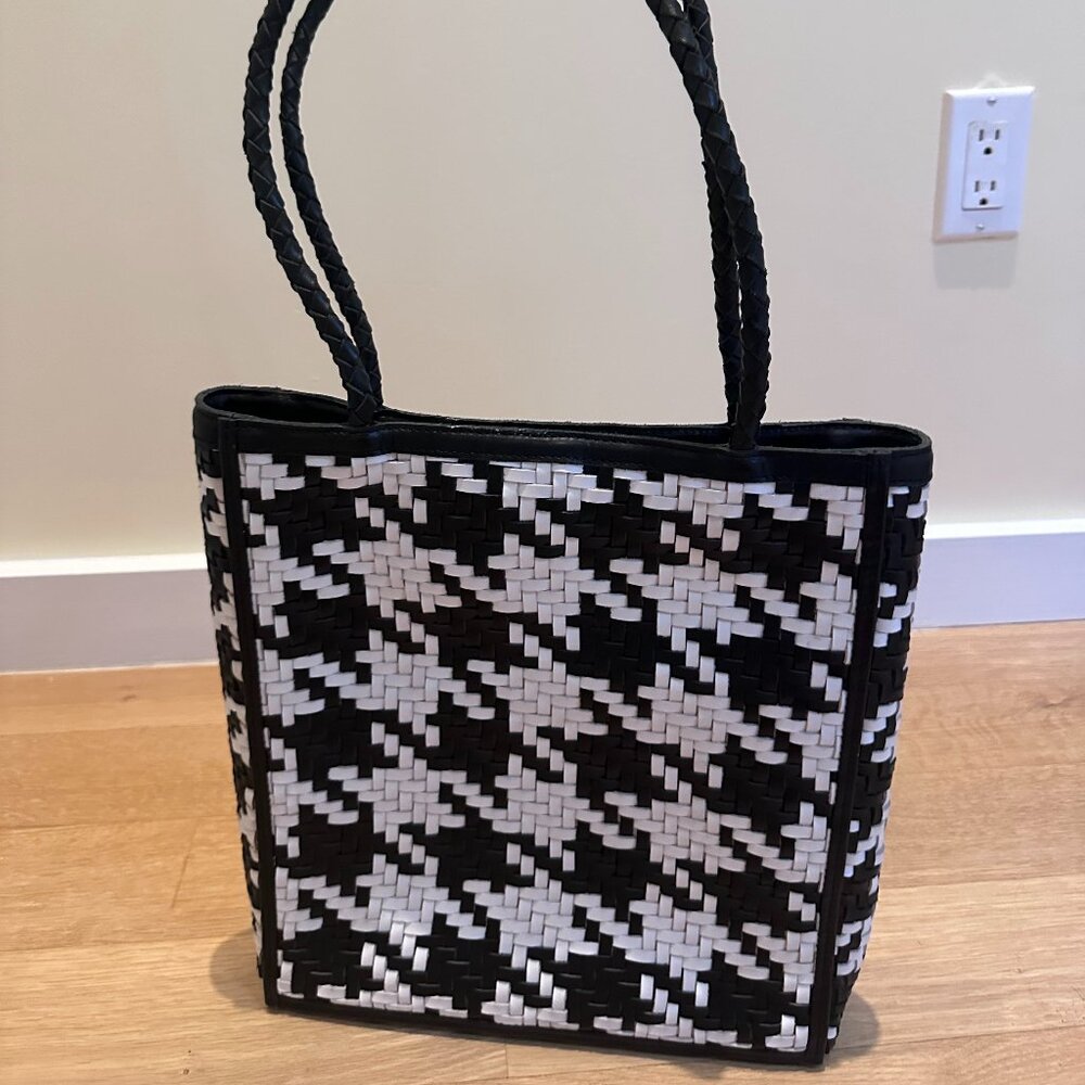 BRAND NEW Bembien Leather Tote - White/Black Houndstooth